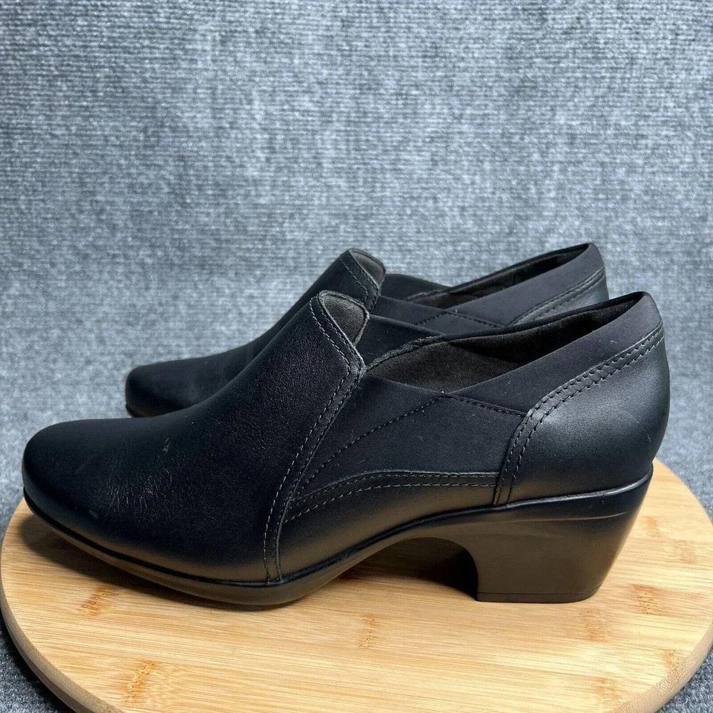 Clarks Emily Amelia Slip On Pumps Womens 10 Black Leather Stretch Comfort Shoes